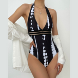 Maillot de bain une pièce à col en V contrasté 