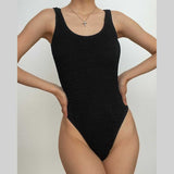 Maillot de bain une pièce texturé sans manches à col en U uni 