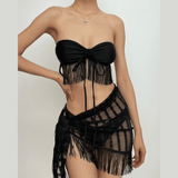 Traje de baño de 3 piezas con lazo autoajustable de malla halter sólida 