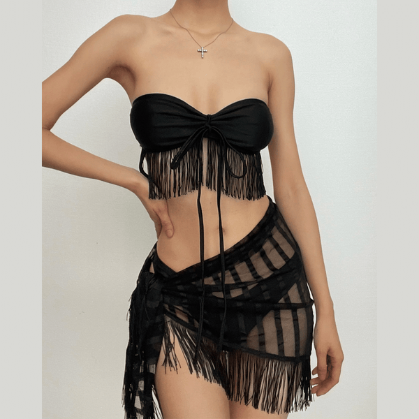 Traje de baño de 3 piezas con lazo autoajustable de malla halter sólida 