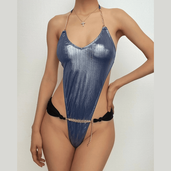 Maillot de bain une pièce à chaîne métallique contrastante et dos nu 