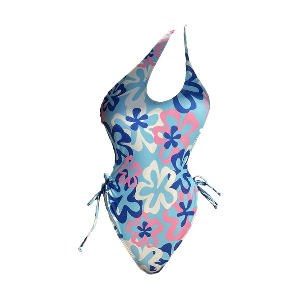 Maillot de bain une pièce à motif floral contrasté et à une épaule, à nouer soi-même 