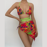 Maillot de bain 3 pièces à imprimé contrasté et à nouer soi-même 