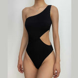Maillot de bain une pièce texturé à une épaule et ajouré 