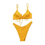 Maillot de bain bikini dos nu uni rembourré avec boucle à nouer dans le col en V 