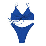 Maillot de bain bikini dos nu uni rembourré avec boucle à nouer dans le col en V 