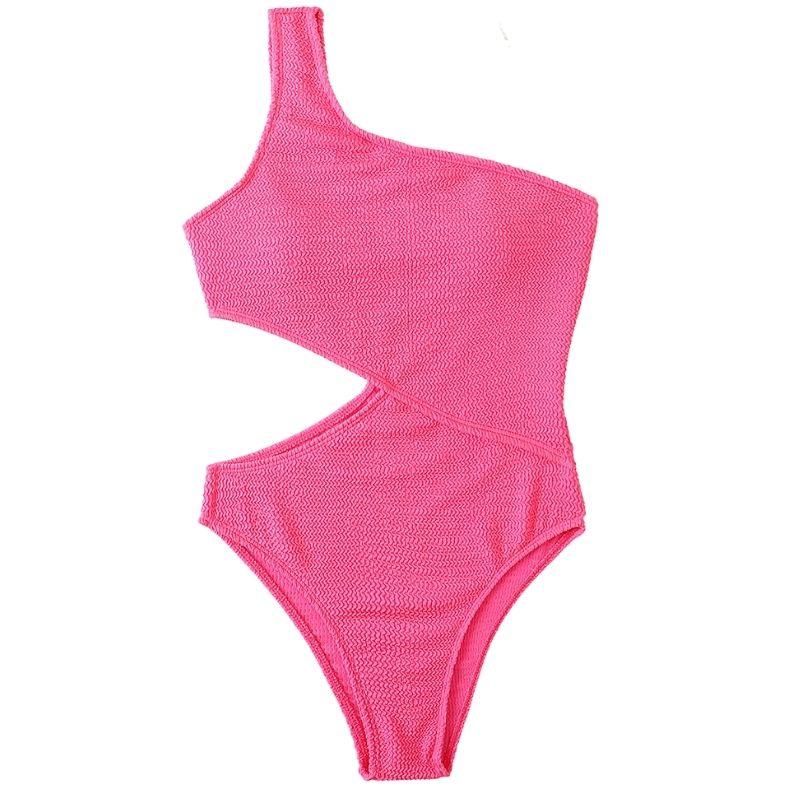 Maillot de bain une pièce texturé à une épaule et ajouré 