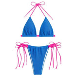 Maillot de bain bikini texturé à nouer et à licou contrasté 