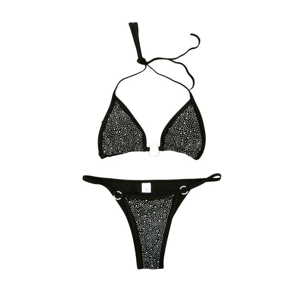 Maillot de bain bikini dos nu à nouer soi-même avec anneau en O et perles 