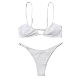 Traje de baño de bikini de tirantes finos con textura sólida y hueco 