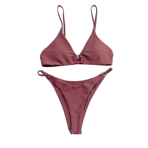 Maillot de bain bikini dos nu à col en V et anneau en O solide 