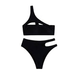 Traje de baño bikini de un solo hombro con agujeros sólidos 