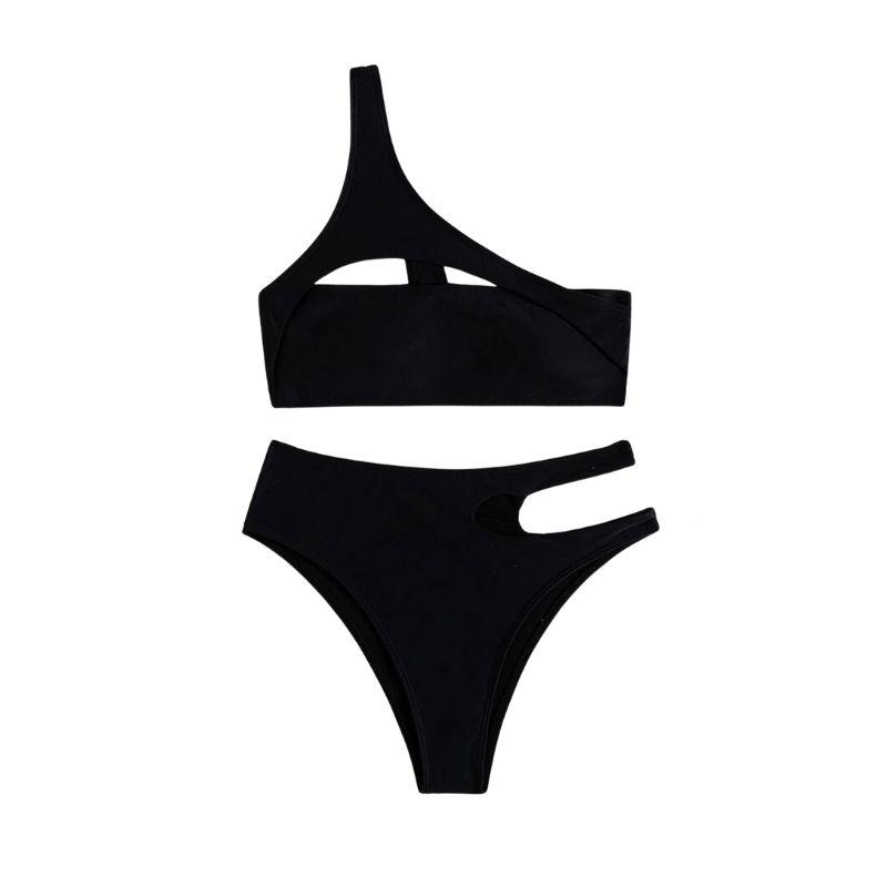 Traje de baño bikini de un solo hombro con agujeros sólidos 
