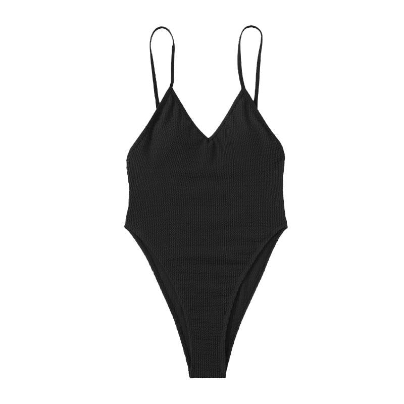 Maillot de bain une pièce texturé à col en V et dos nu rembourré 