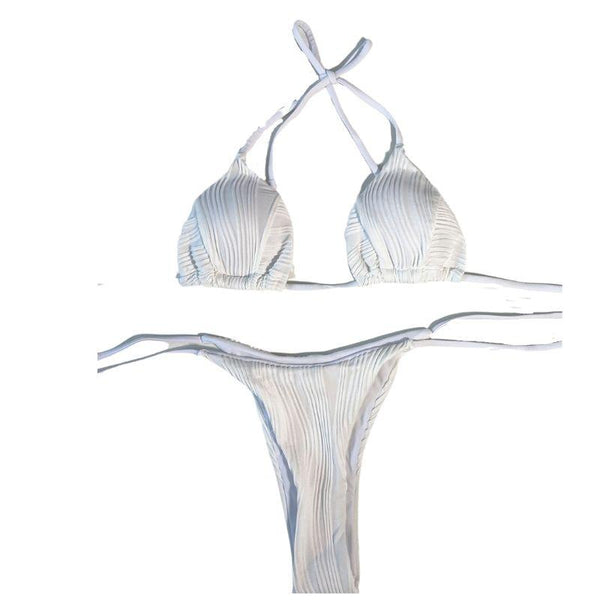 Maillot de bain bikini rembourré texturé à nouer soi-même et à licou solide 