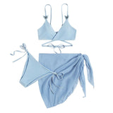 Maillot de bain 3 pièces uni à nouer soi-même et appliqué papillon irrégulier 