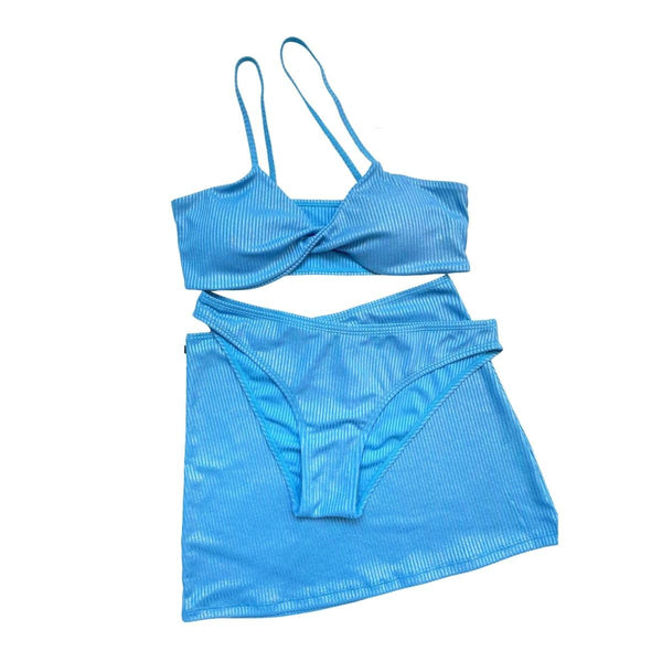 Maillot de bain 3 pièces asymétrique à dos nu et à épaules dénudées 