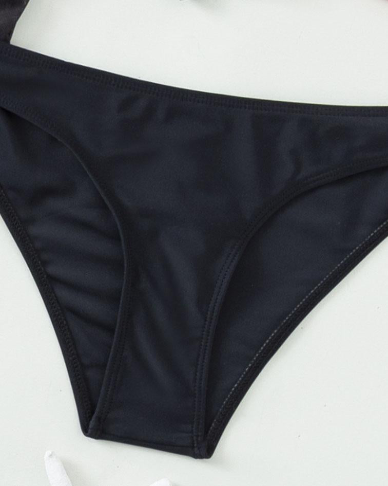 Maillot de bain 3 pièces à manches courtes, imprimé contrasté, licou et noué à la taille 