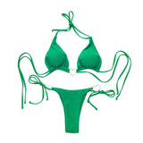 Traje de baño bikini sin espalda con aro o lazo sólido estilo halter 