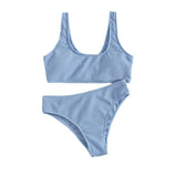 Traje de baño bikini sin mangas con cuello cuadrado liso 