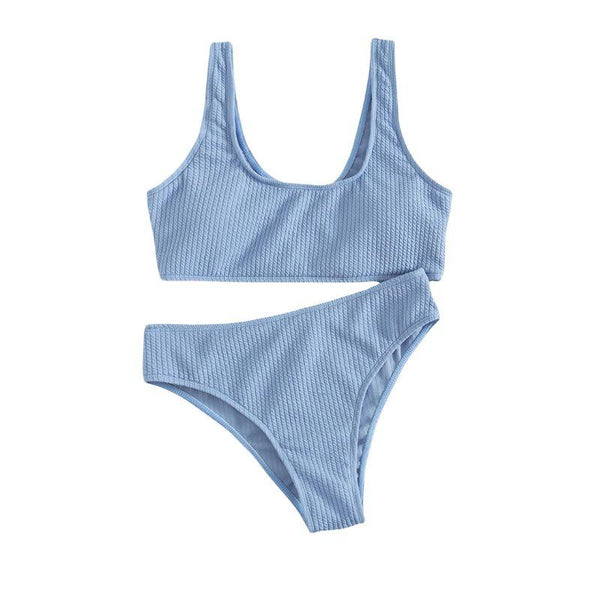 Traje de baño bikini sin mangas con cuello cuadrado liso 