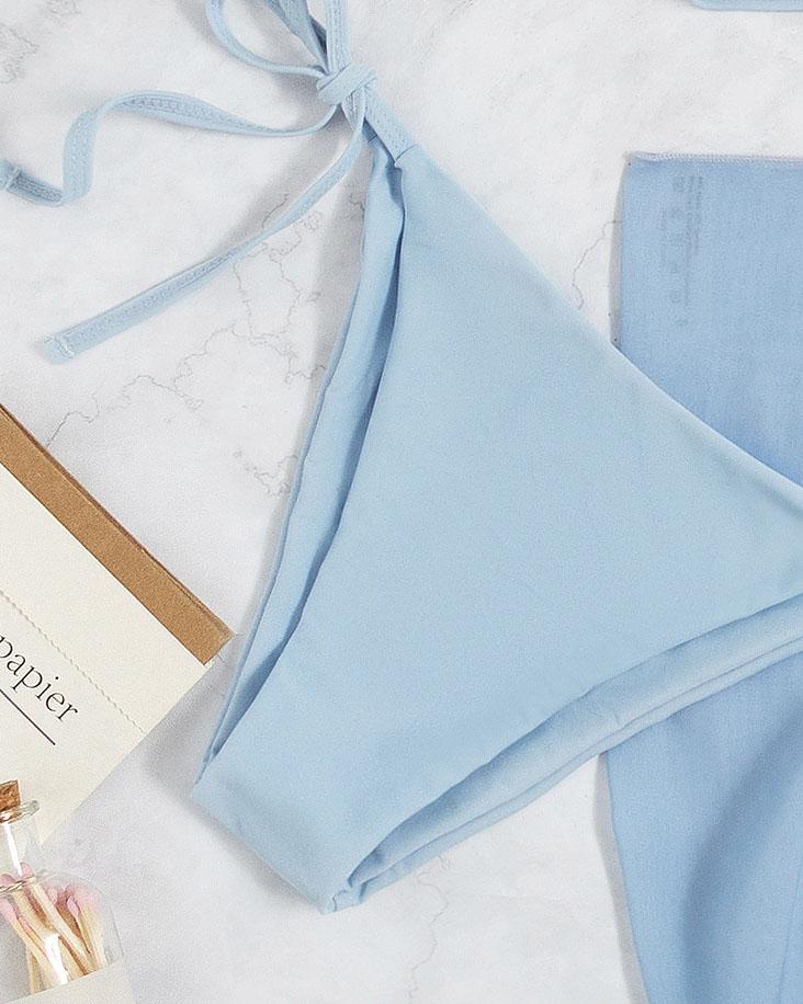 Maillot de bain 3 pièces uni à nouer soi-même et appliqué papillon irrégulier 
