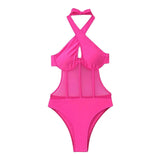 Maillot de bain une pièce dos nu en maille à nouer sur le devant et à licou croisé 