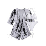 Maillot de bain 3 pièces à manches longues et col licou en maille avec cordon de serrage 