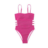 Padded hollow out solid cami one piece swimwear