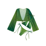 Maillot de bain 3 pièces en maille à manches longues et col licou dégradé 
