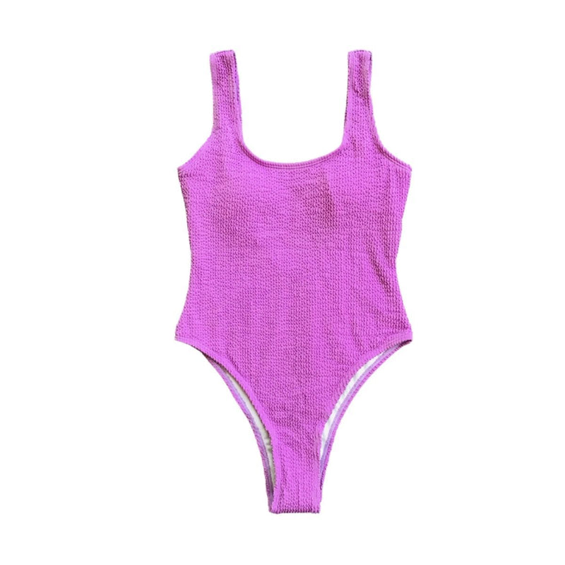 Maillot de bain une pièce texturé sans manches à col en U uni 