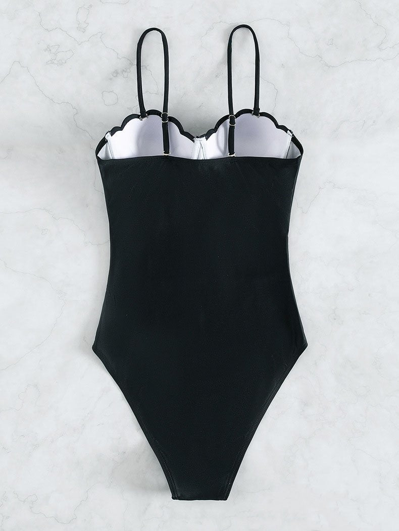 Maillot de bain une pièce à col en cœur rembourré contrasté 