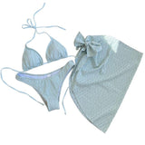 Maillot de bain 3 pièces à nouer et à licou texturé uni 