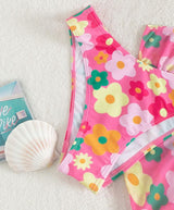 Maillot de bain 3 pièces rembourré contrasté à motif floral et cordon de serrage 