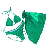 Maillot de bain 3 pièces à nouer et à licou texturé uni 