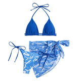Maillot de bain 3 pièces en maille dos nu à imprimé contrasté ondulé 