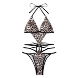 Traje de baño bikini con espalda descubierta, acolchado y estampado de leopardo en contraste 