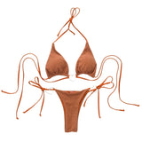 Traje de baño bikini sin espalda con aro o lazo sólido estilo halter 