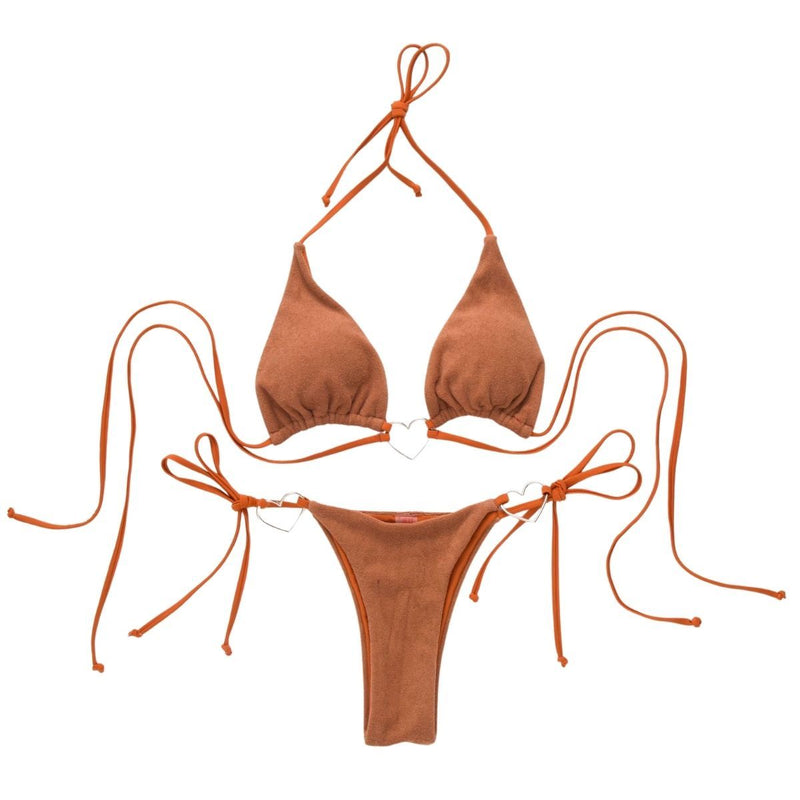Traje de baño bikini sin espalda con aro o lazo sólido estilo halter 