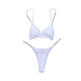 Traje de baño bikini liso sin espalda con cuentas y lazo 