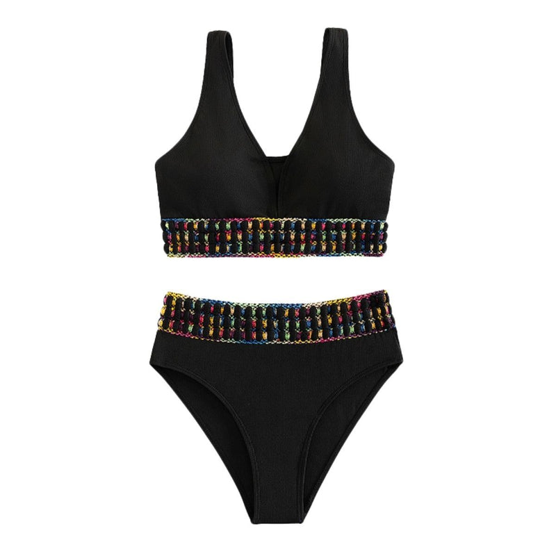 Traje de baño bikini sin mangas con escote en V en contraste 