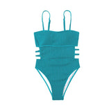 Padded hollow out solid cami one piece swimwear