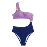 Maillot de bain une pièce texturé contrasté à une épaule et anneau en O ajouré 