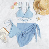 Maillot de bain 3 pièces uni à nouer soi-même et appliqué papillon irrégulier 