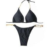 Traje de baño bikini con relleno y lazo en la parte delantera, de cadena metálica sólida
