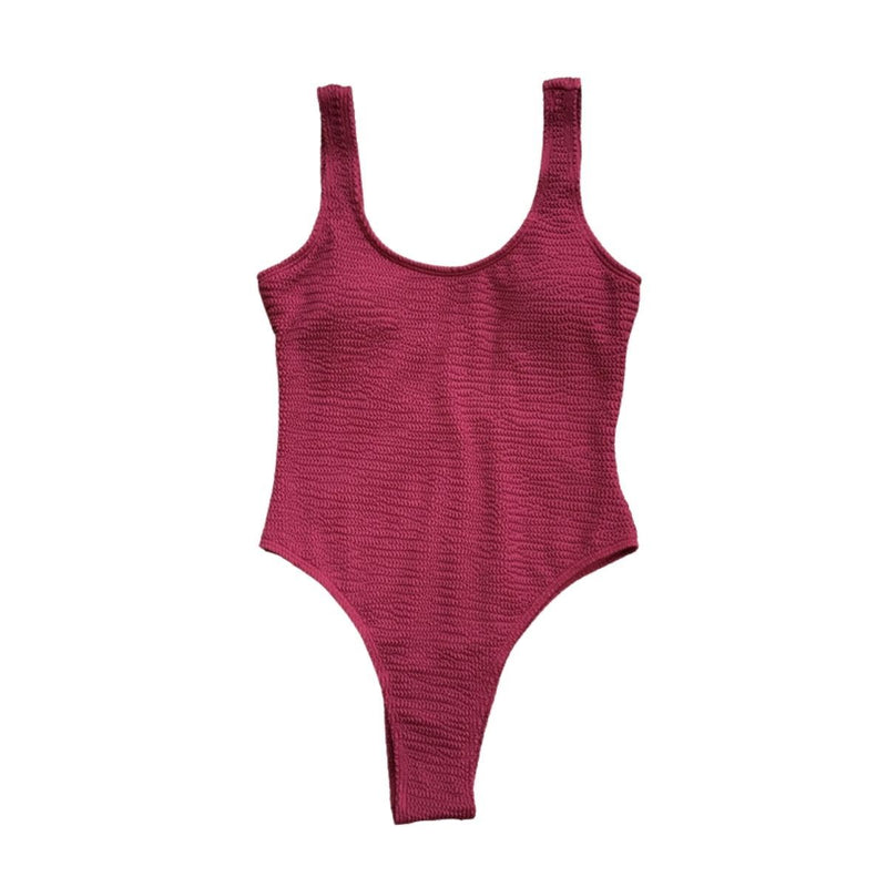 Maillot de bain une pièce texturé sans manches à col en U uni 