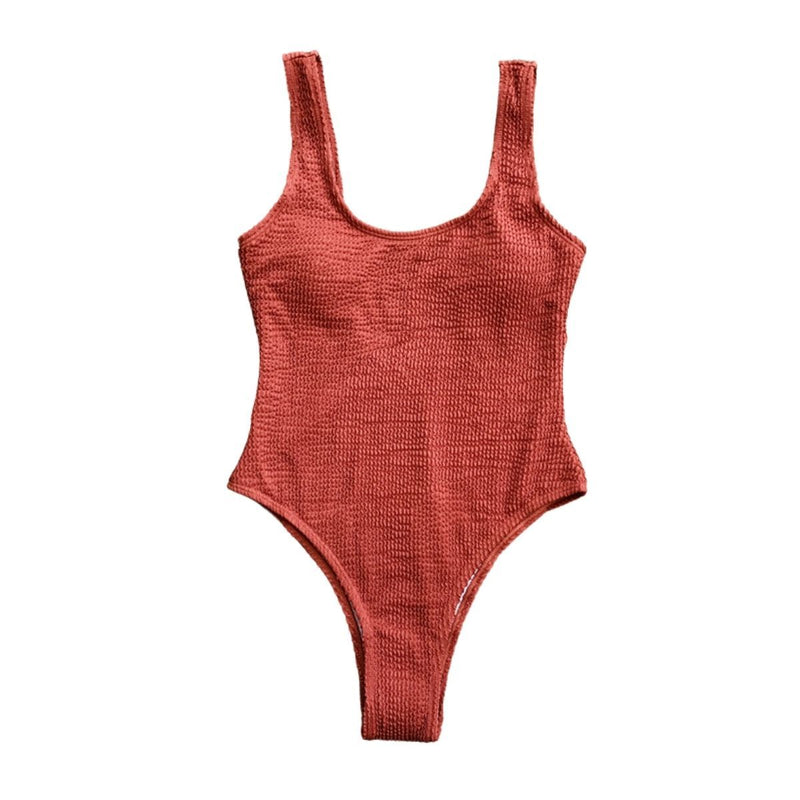 Maillot de bain une pièce texturé sans manches à col en U uni 