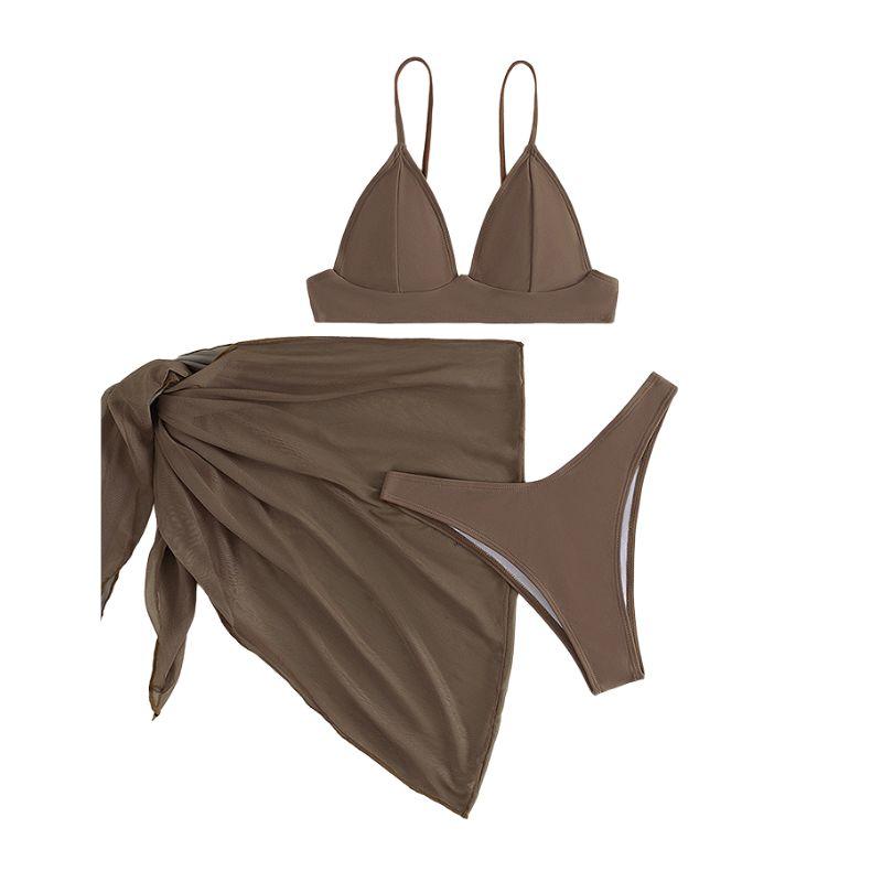 Maillot de bain 3 pièces dos nu en maille unie à nouer 