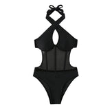 Maillot de bain une pièce dos nu en maille à nouer sur le devant et à licou croisé 
