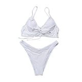 Maillot de bain bikini dos nu uni rembourré avec boucle à nouer dans le col en V 